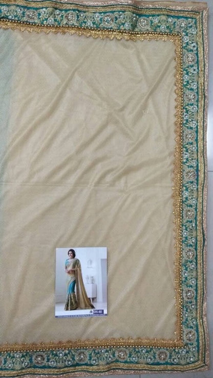 fabulous cream embroidered wedding saree