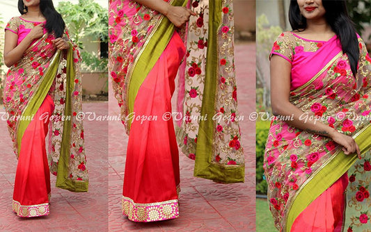Fabulous flower embroidered wedding saree