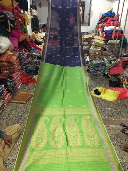 Fabulous Green & Blue Printed Wedding Saree