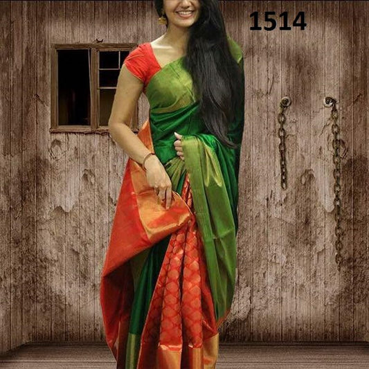 Fabulous Green Printed Ceremonial Saree