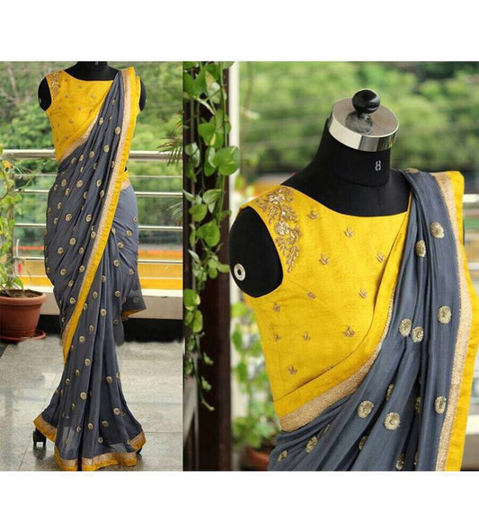 Fabulous grey embroidered wedding saree