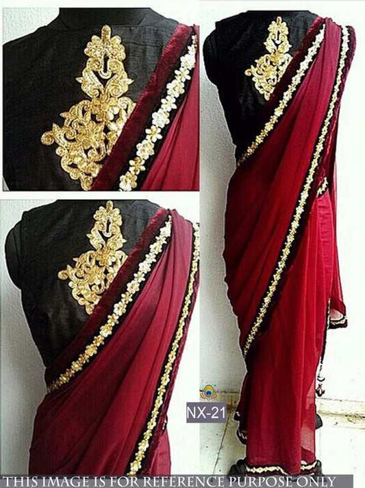 fabulous look designer maroon saree