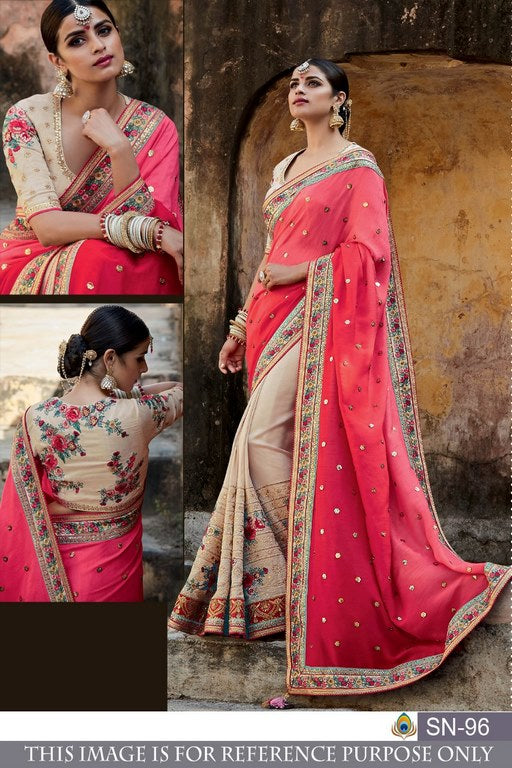 fabulous magento georgette embroidered wedding saree