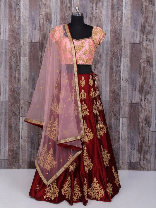 Fabulous Maroon embroidered Wedding lehenga