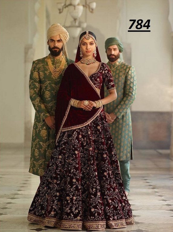 Fabulous Maroon heavy embroidered Bridal lehenga