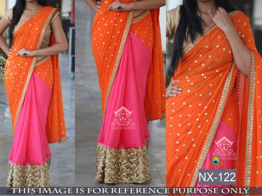 fabulous orange and pink ceremonial saree