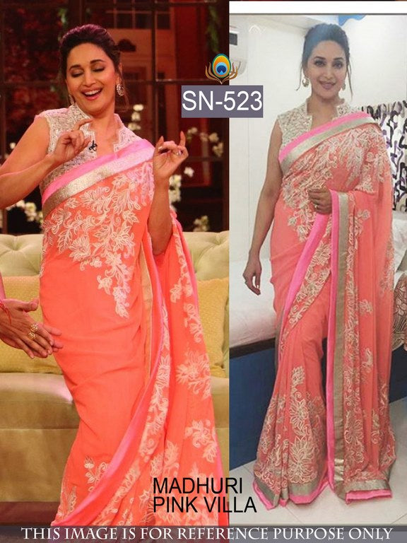 Fabulous orange saree with facny blouse