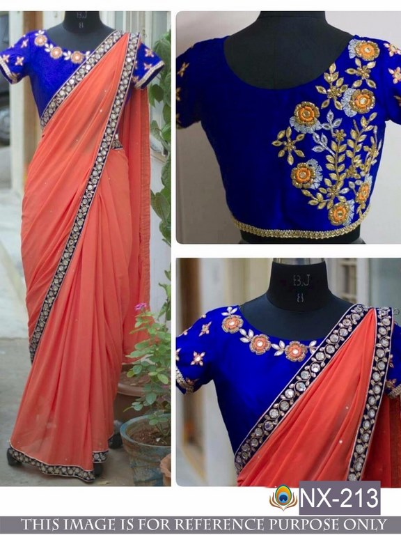 fabulous orange saree with fancy embroidered blouse