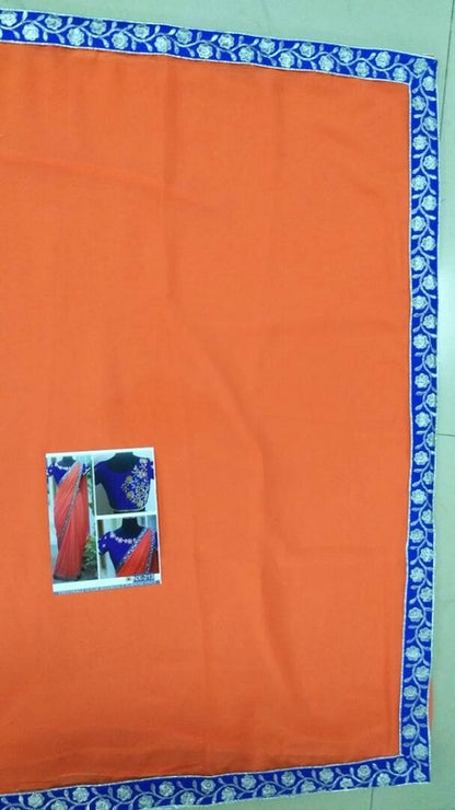 fabulous orange saree with fancy embroidered blouse