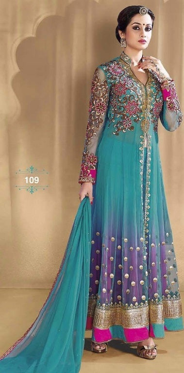 female fashion ethnic embroidered sky anarkali suit