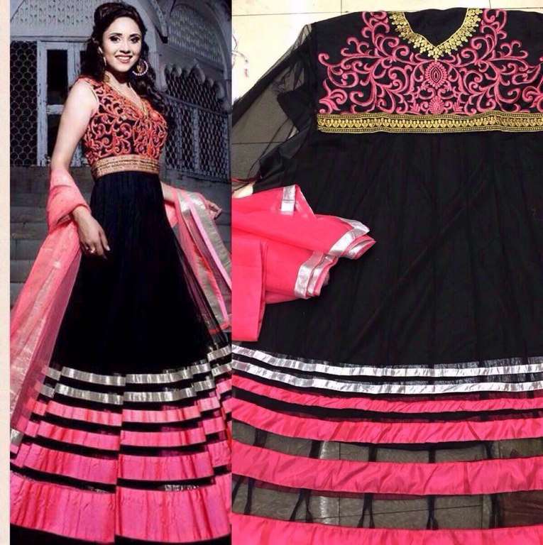 female fashion gorgeous black and pink anarkali suit