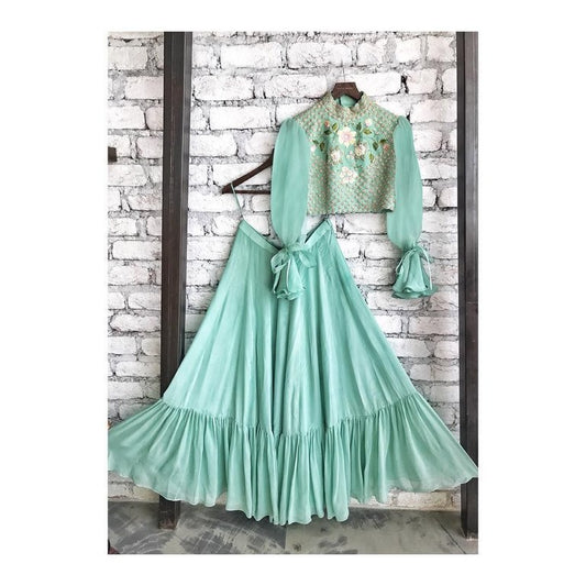 Firozi crepe beautiful crop top lehenga