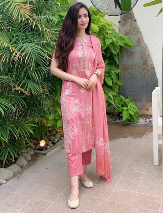 Gajari pink polly rayon salwar suit