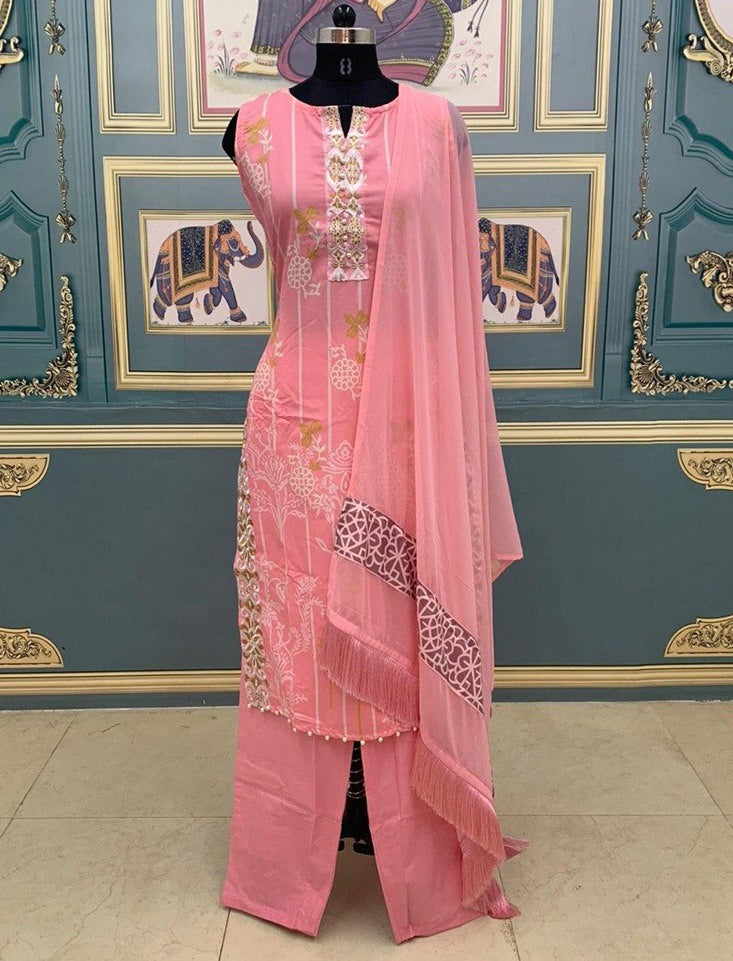 Gajari pink polly rayon salwar suit