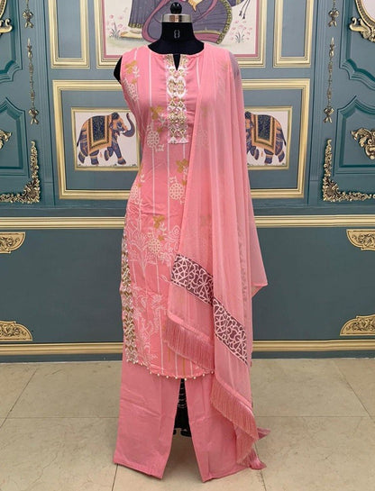 Gajari pink polly rayon salwar suit