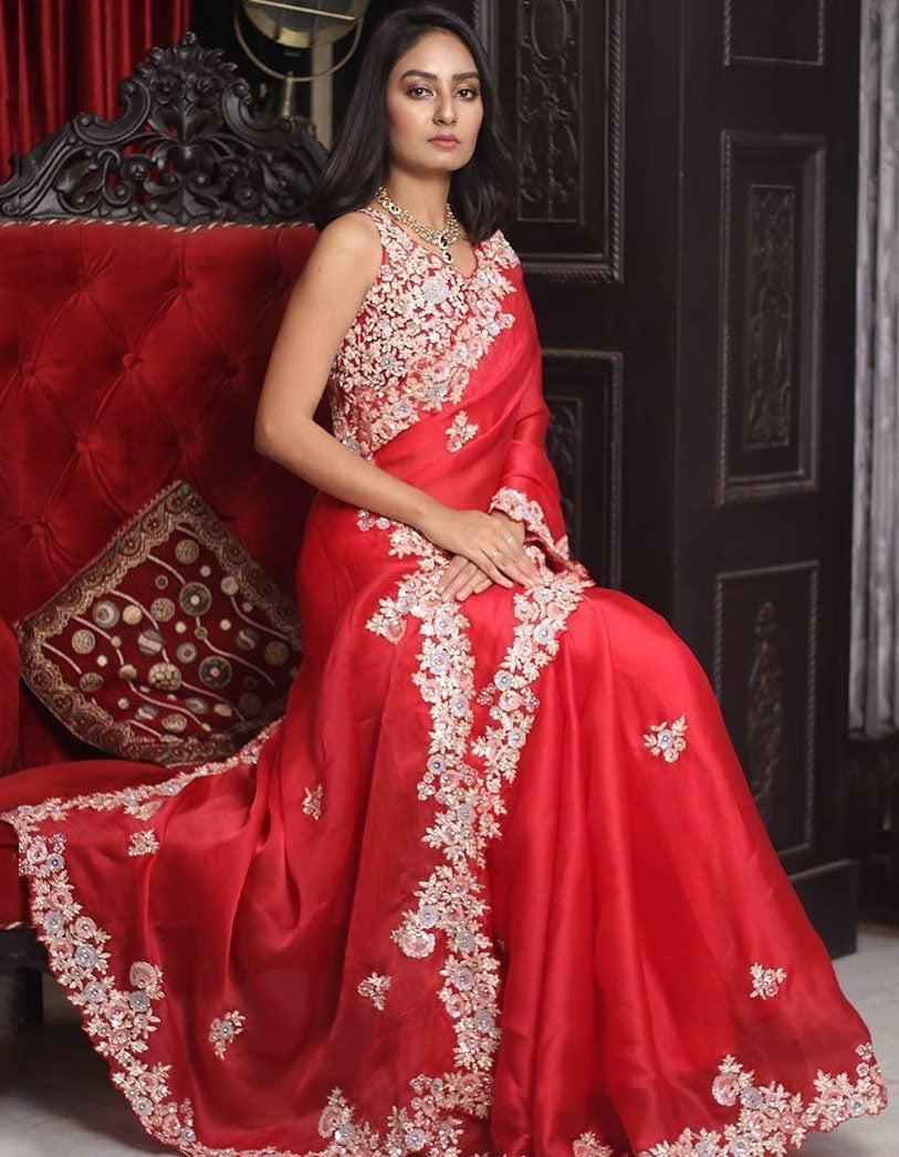 Georgette beautiful embroidered saree