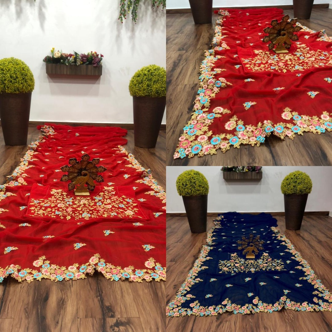 Georgette beautiful embroidered saree
