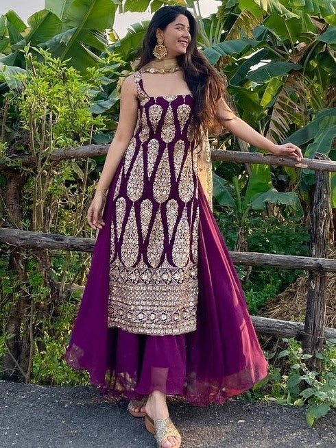 Georgette embroidered sharara suit