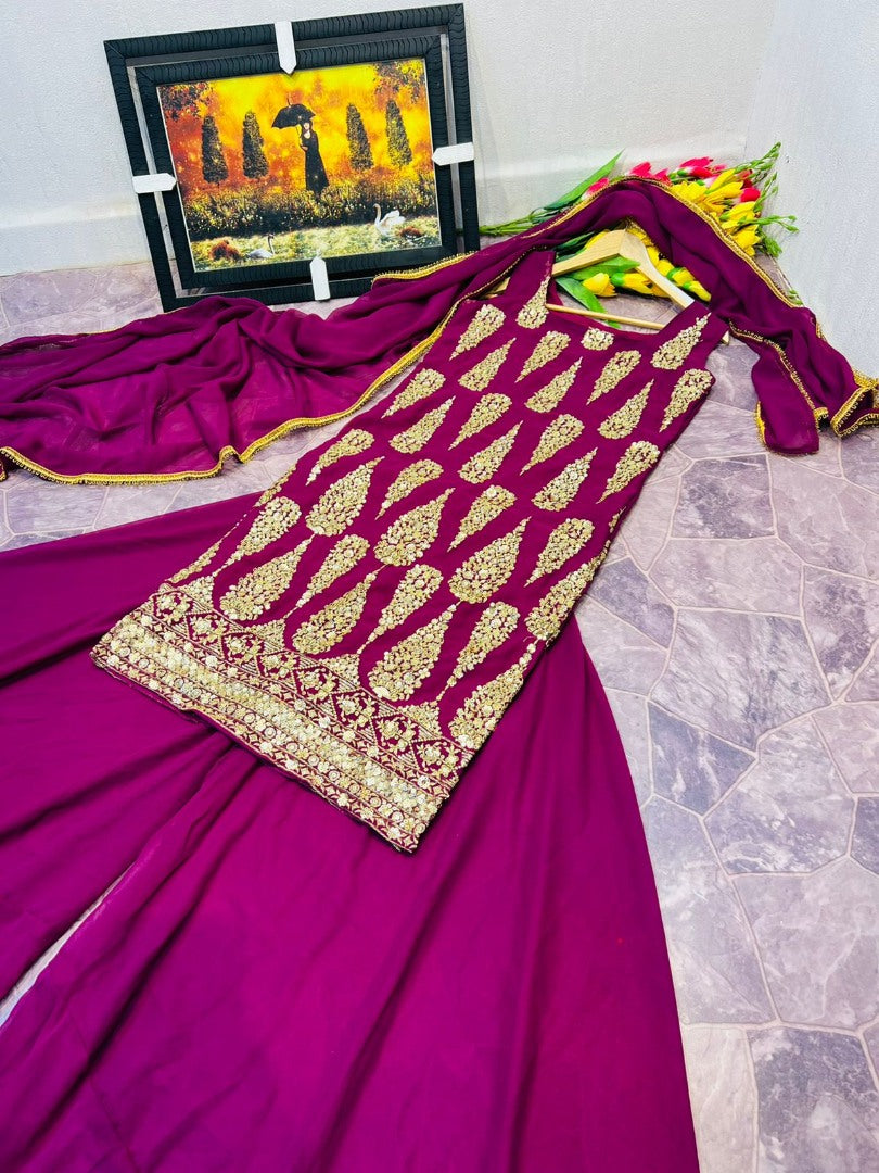 Georgette embroidered sharara suit