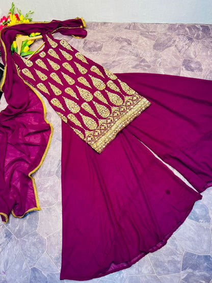 Georgette embroidered sharara suit