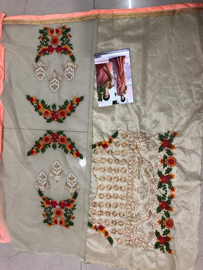 Georgette silk embroidered peach wedding saree