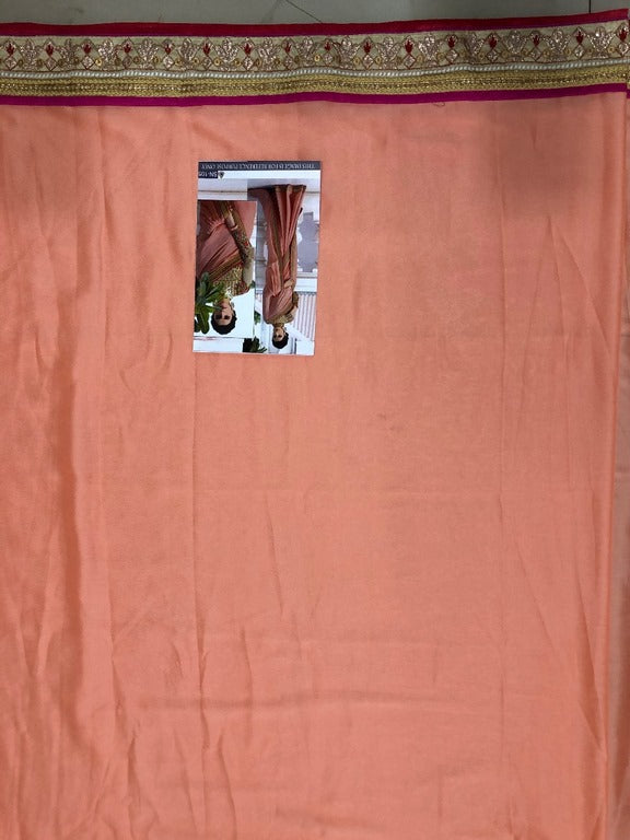 Georgette silk embroidered peach wedding saree