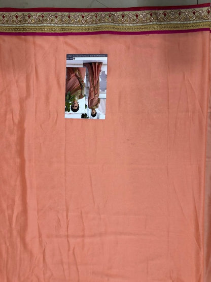 Georgette silk embroidered peach wedding saree