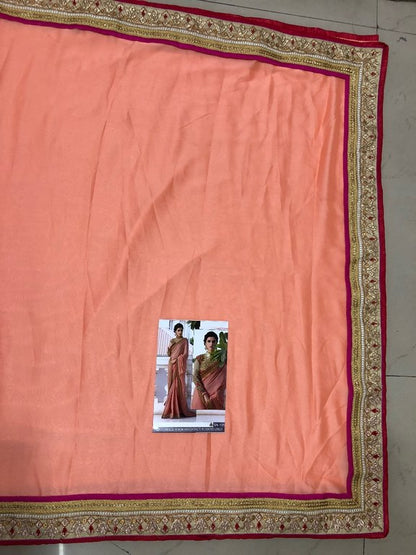 Georgette silk embroidered peach wedding saree