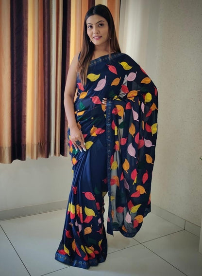 Georgette thread and siroski work saree