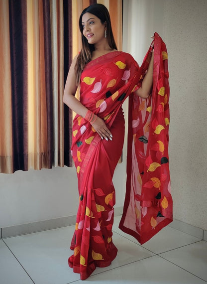 Georgette thread and siroski work saree