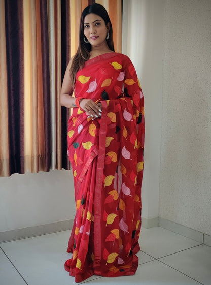 Georgette thread and siroski work saree