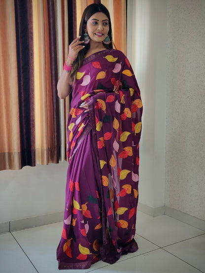 Georgette thread and siroski work saree