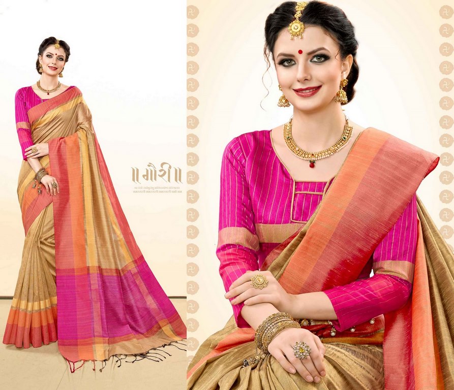 Gold Colored Khadi Cotton Silk Weaving Work Saree