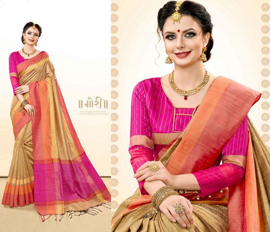 Gold Colored Khadi Cotton Silk Weaving Work Saree
