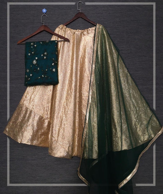 Gold irode silk seuqnece work lehenga choli
