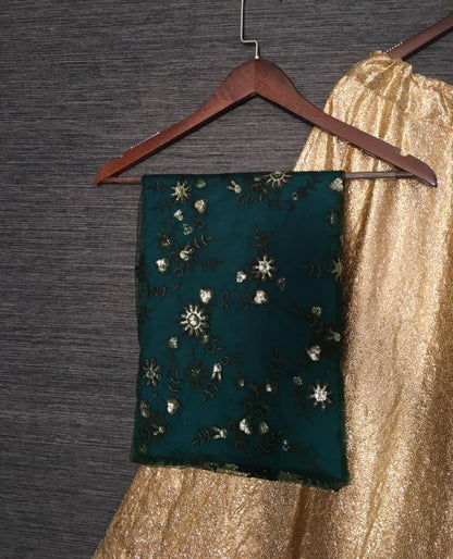 Gold irode silk seuqnece work lehenga choli
