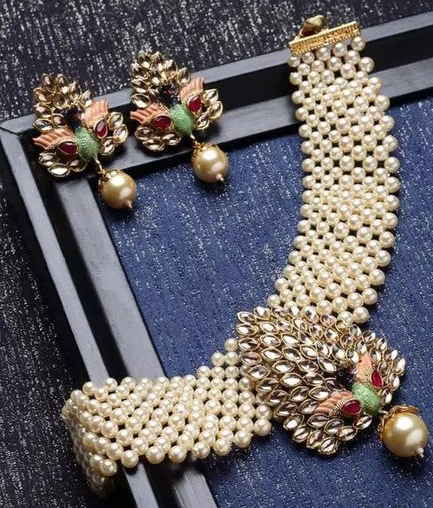 Gold plated alloy pearl jewellery set