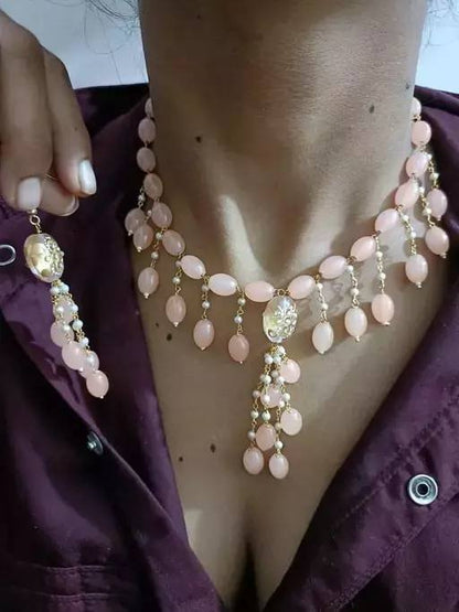 Gold plated brass pearls necklace with earrings