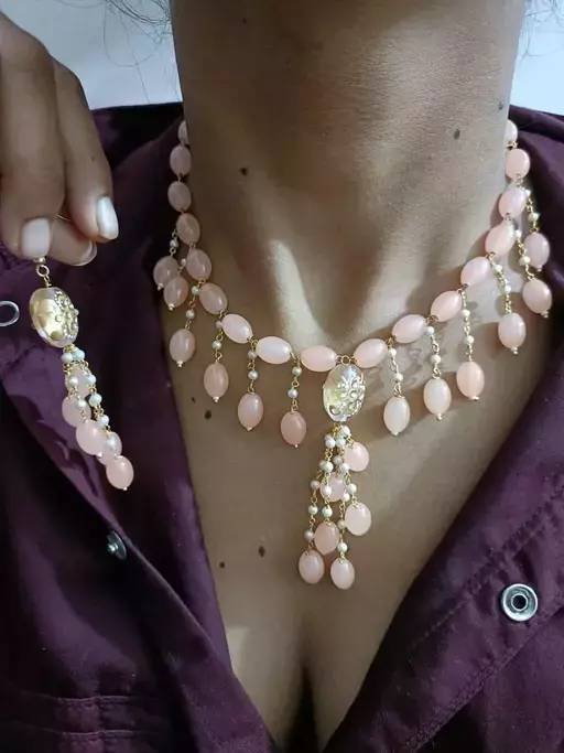 Gold plated brass pearls necklace with earrings