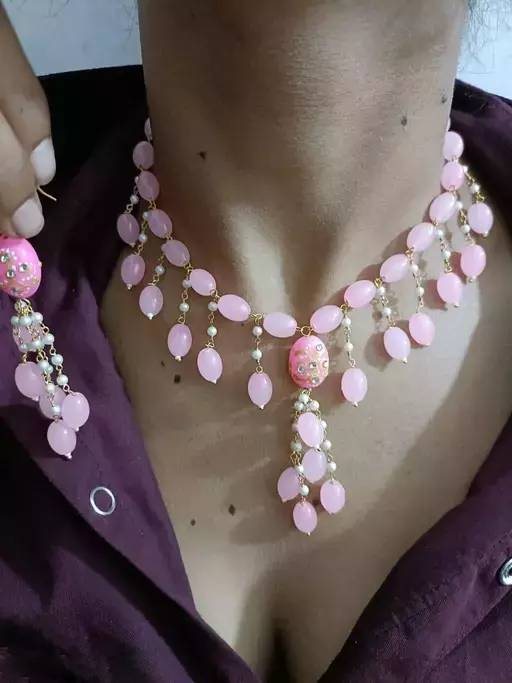 Gold plated brass pearls necklace with earrings