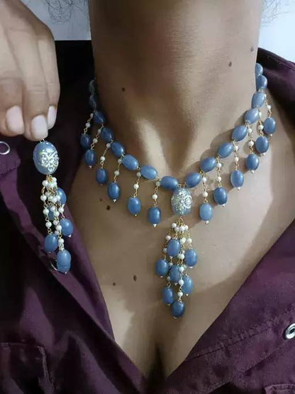 Gold plated brass pearls necklace with earrings