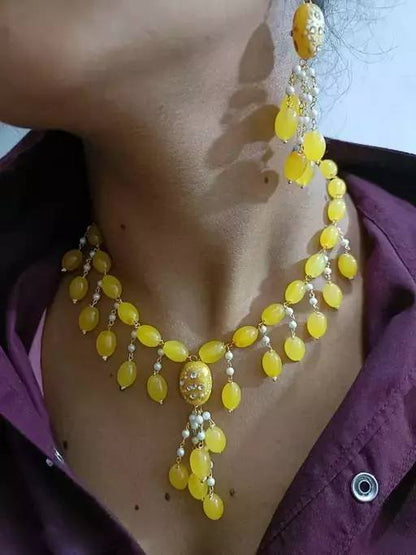 Gold plated brass pearls necklace with earrings