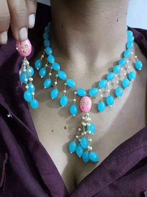 Gold plated brass pearls necklace with earrings