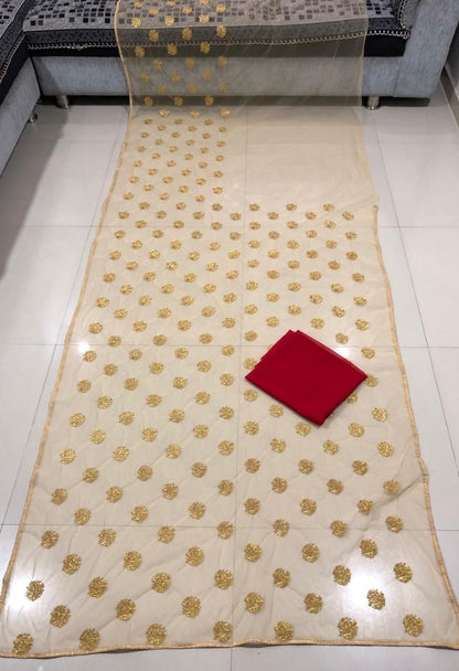 Golden heavy net designer embroidered stylist partywear saree
