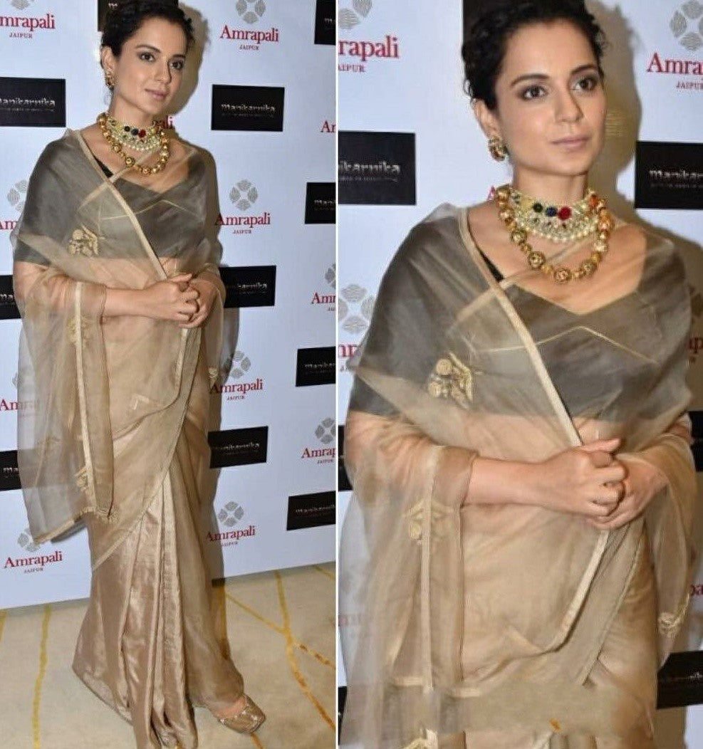 Golden heavy organza silk designer saree