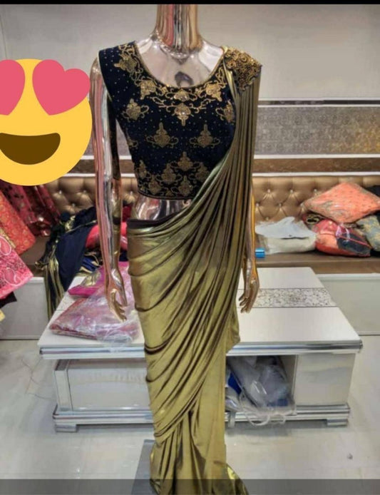 golden malai silk stylist partywear saree