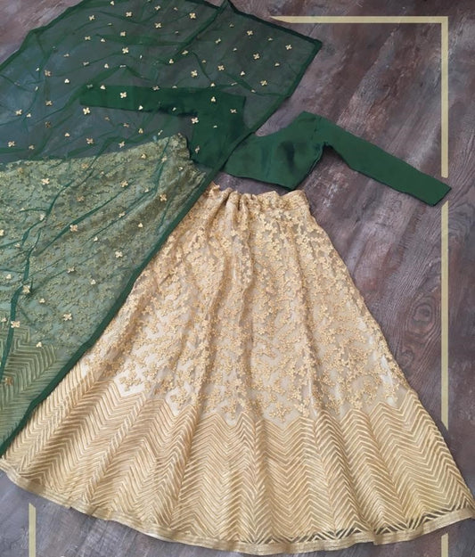 Golden net embroidered work lehenga ceremonial lehenga choli