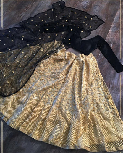 Golden net embroidered work lehenga ceremonial lehenga choli