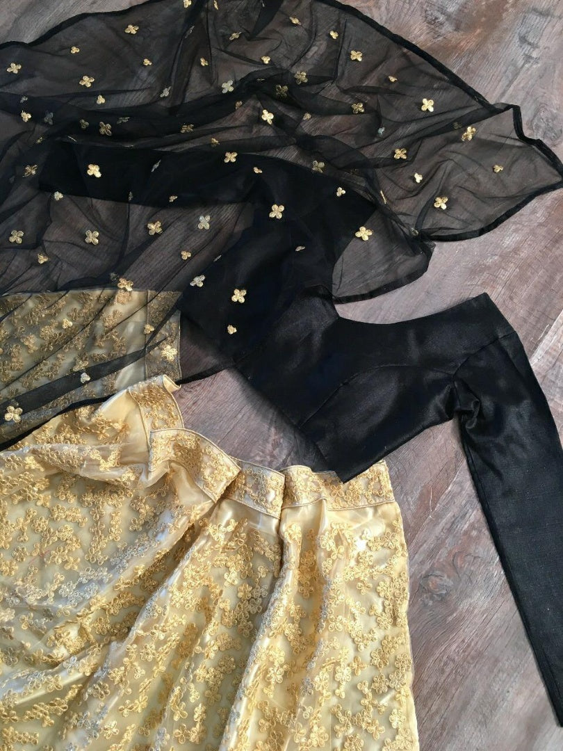 Golden net embroidered work lehenga ceremonial lehenga choli