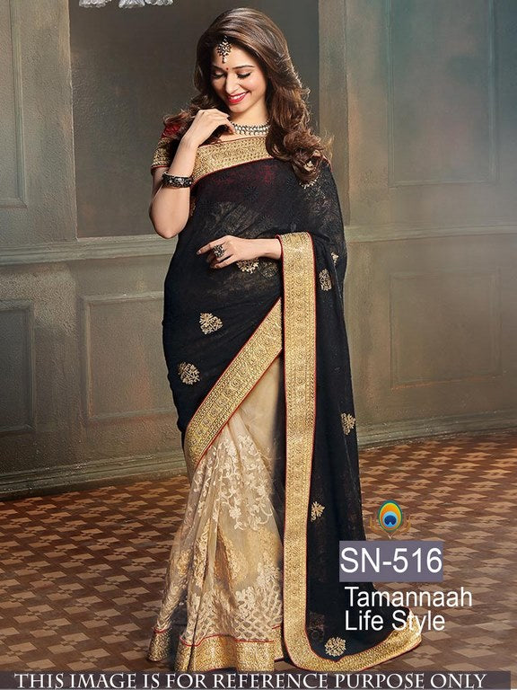Gorgeous black and cream half half embroidered saree
